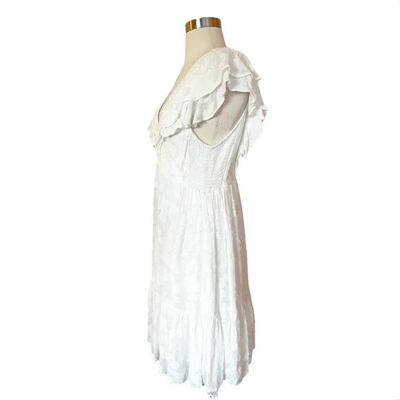 ROLLER RABBIT Ondine Dress White Floral White Cotton Silk Ruffles Small NEW - Picture 3 of 7